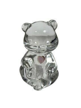 Fenton Glass Art Pink Heart Birthday Birthstone Bear w/ Sticker October